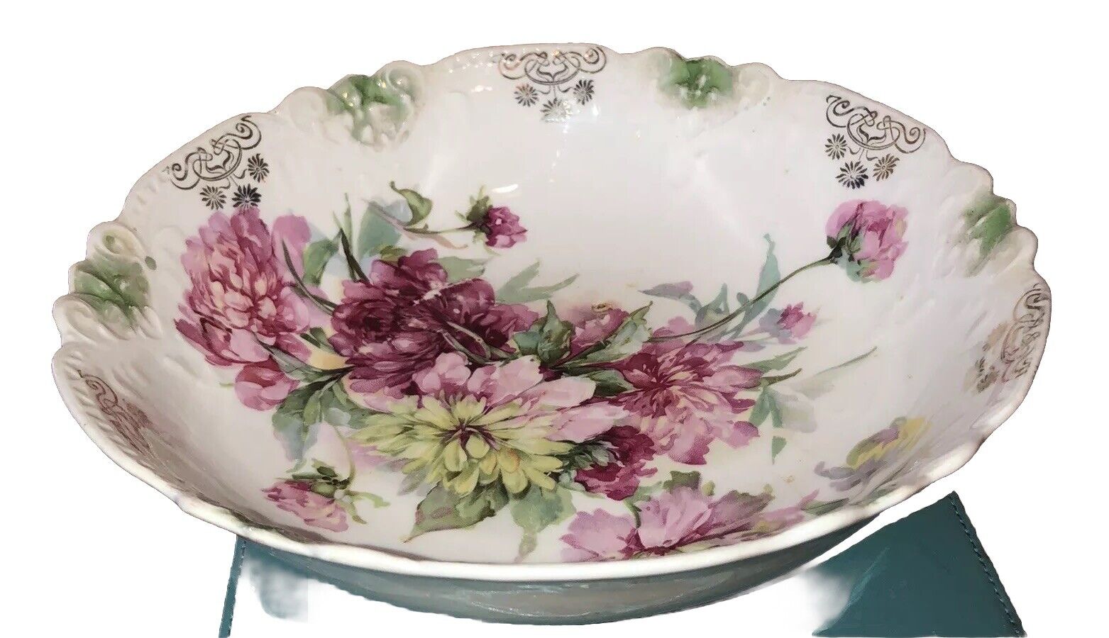 Large Antique Ceramic Serving Bowl Roses Cottage Chic ￼