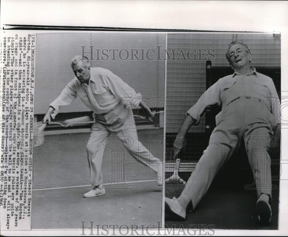1966 Press Photo Actor Edward Everett Horton plays tennis at Moorestown club, NJ