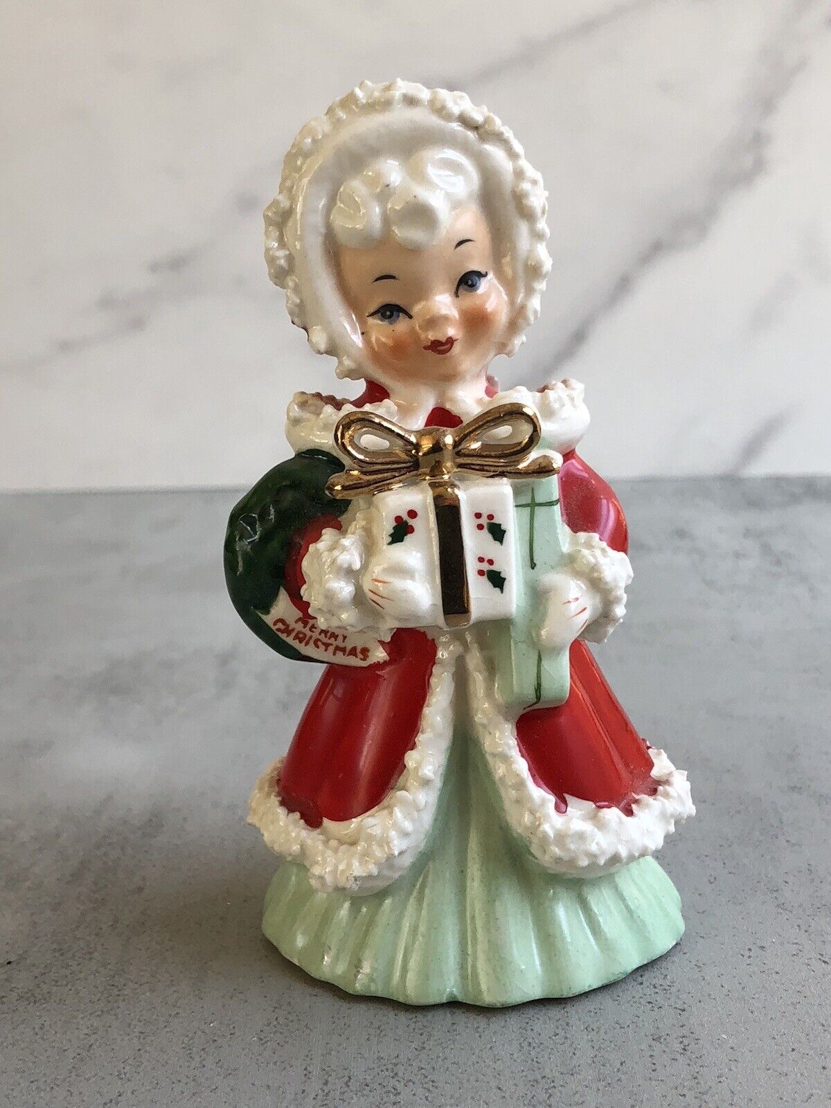 Vintage Napco Christmas Angel Ceramic Figurine Spaghetti Trim *Damaged* No Wings