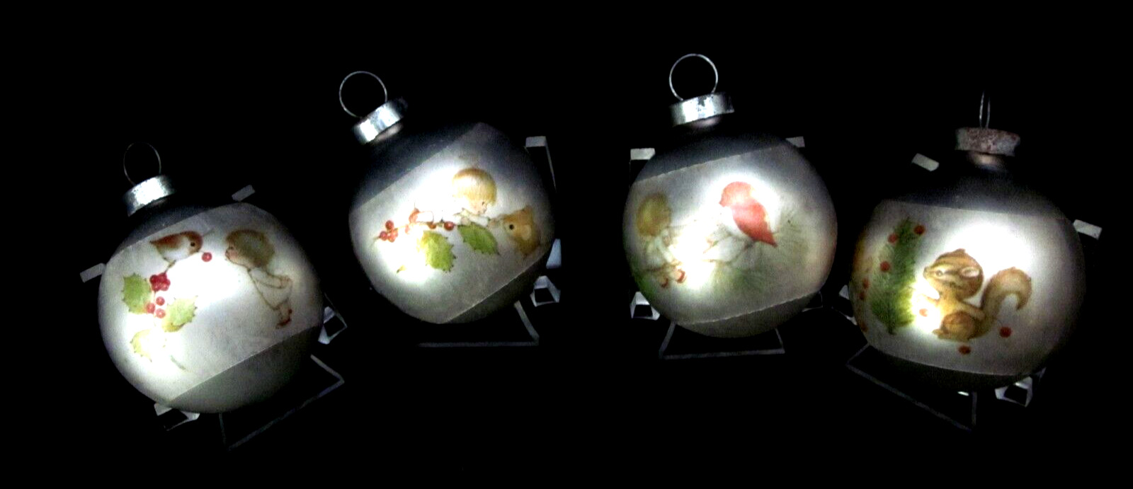 4 Vintage 1975  Little Miracles Hallmark Tree Trimmer Collection Glass Ornaments