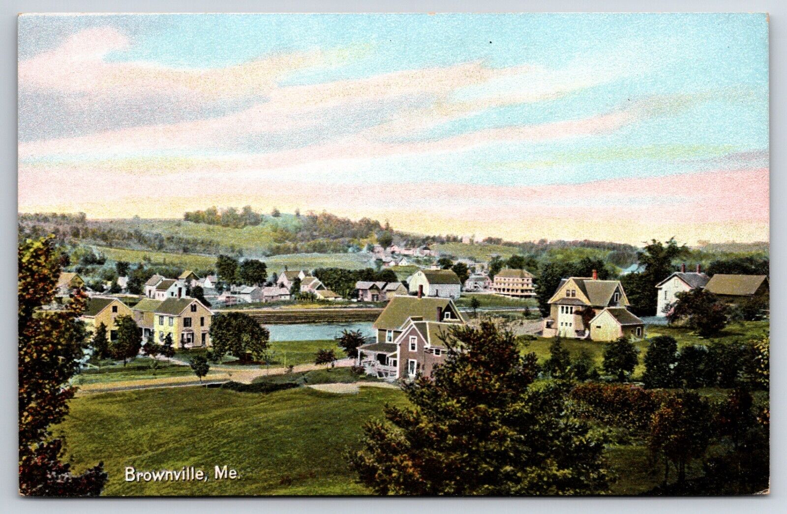 Birdseye View Brownville Maine ME Vintage Leighton Postcard