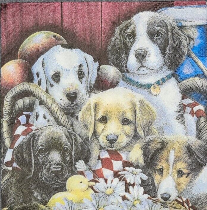 TWO Individual Napkins Dog Puppies Lunch for Decoupage (87)
