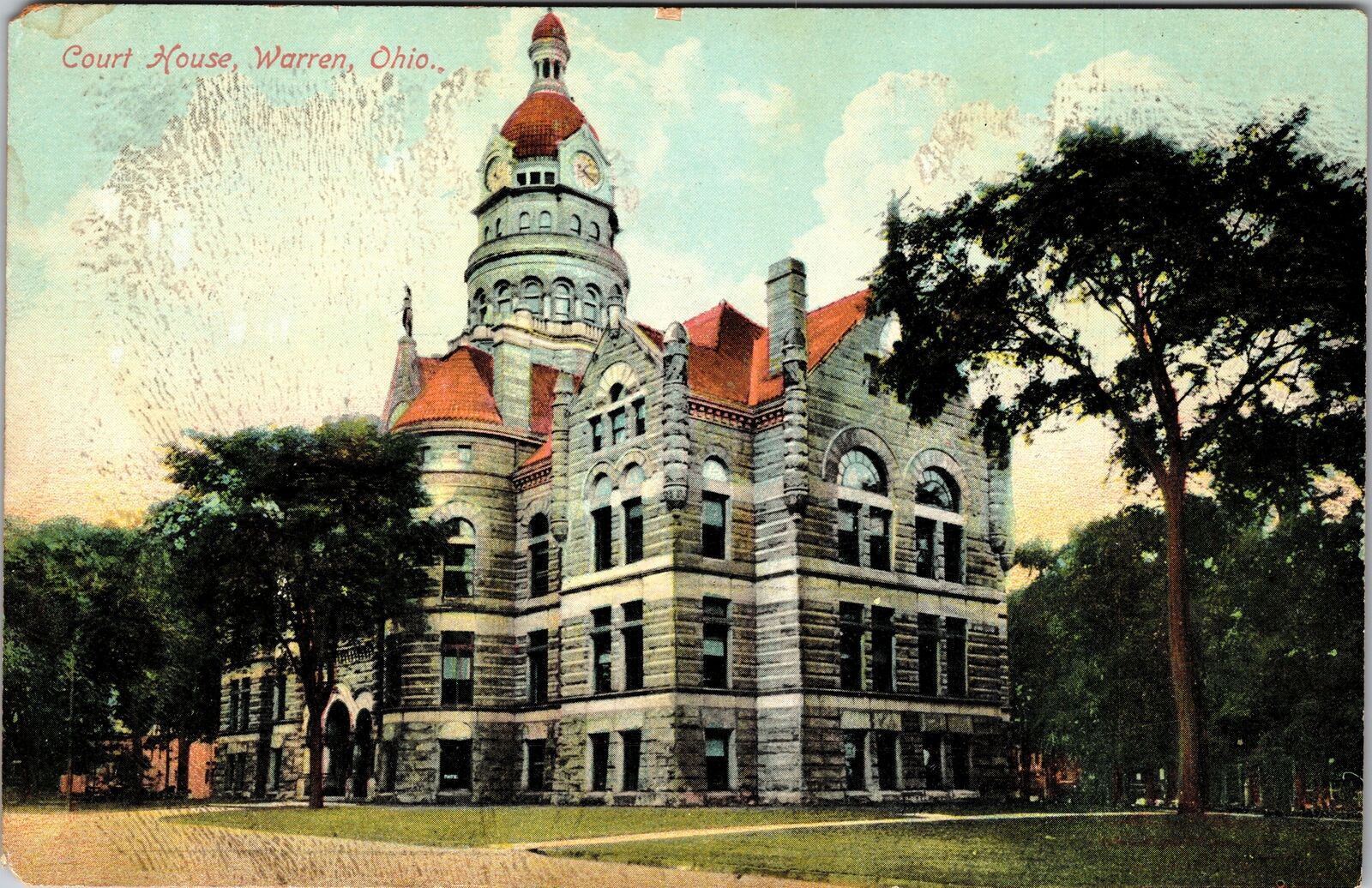 Warren OH-Ohio, Courthouse, Clock Tower, Exterior, Vintage Postcard