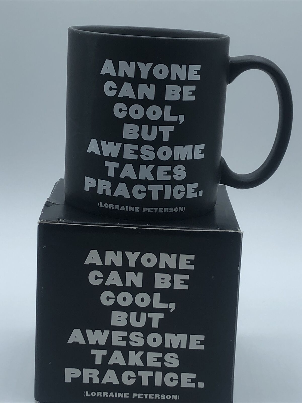 Quotable Mug Anyone Can be Cool But Awesome Takes Practice Black Cup Peterson