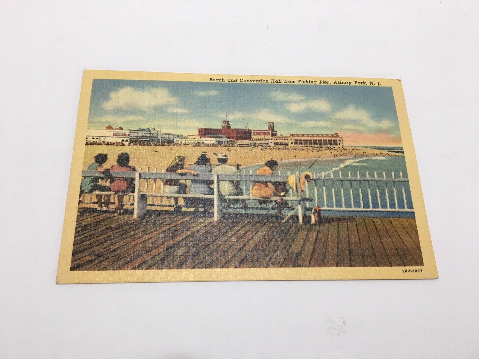 Beach & Convention Hall Fishing Pier Asbury Park New Jersey Postcard Sunbathing