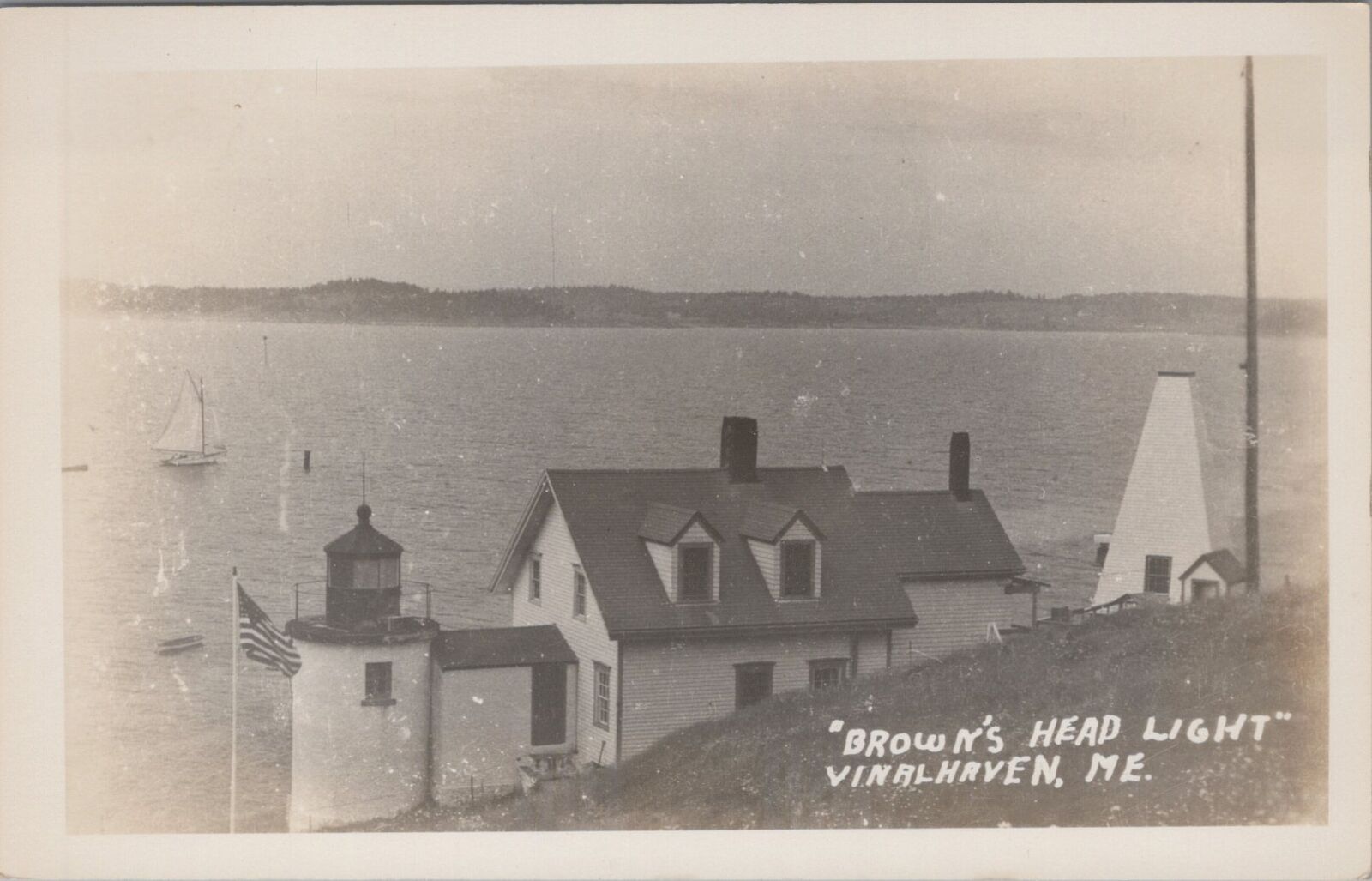 Brown\'s Head Light Lighthouse Vinalhaven Maine 1953 Real Photo RPPC Postcard