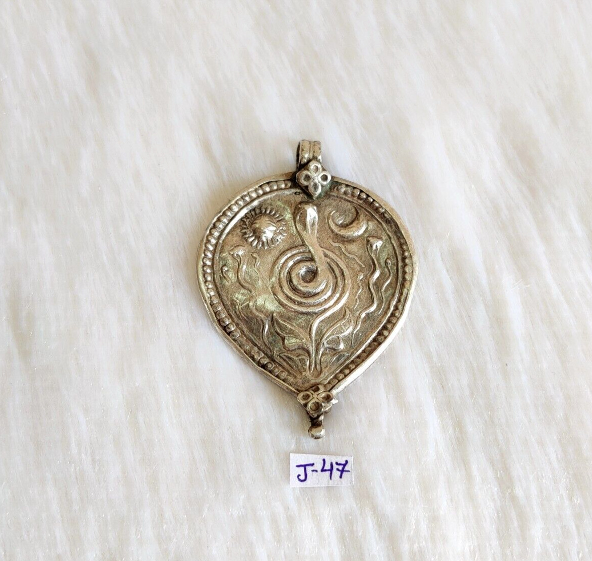 Vintage Hand Stamped Tribal Sun Moon & Snek Silver Amulet Pendant 12 Grams J47
