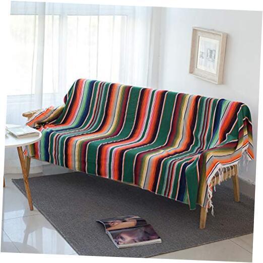 Mexican Serape Blanket with Tassel Bright Colorful Stripe 60\
