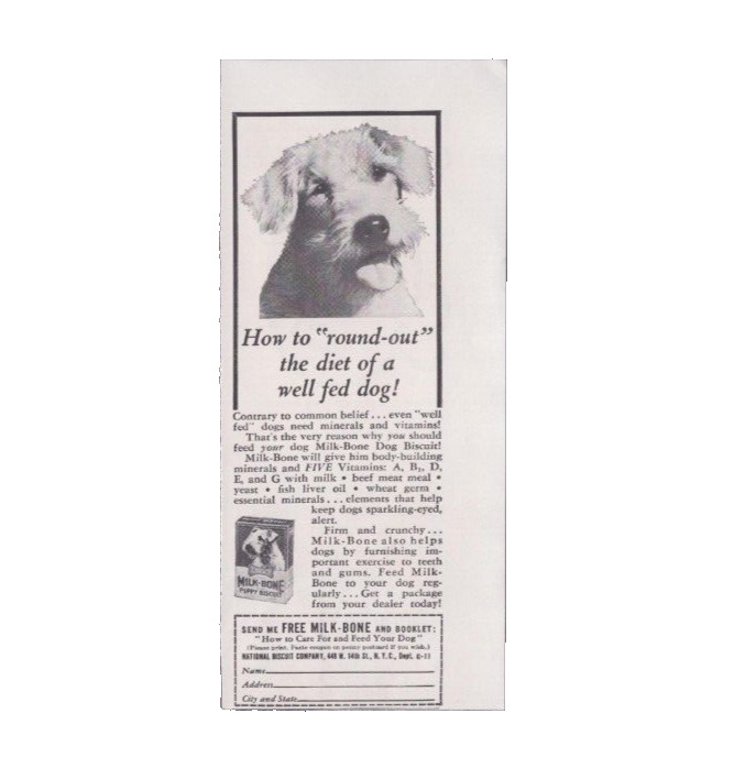 1941 Print Ad National Biscuit Company Milk-Bone Puppy Dog  Round Out Diet