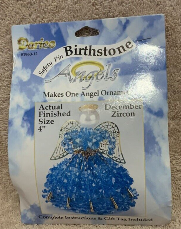 Darice Safety Pin DECEMBER ZIRCON BIRTHSTONE ANGEL Christmas Ornament Kit - NEW
