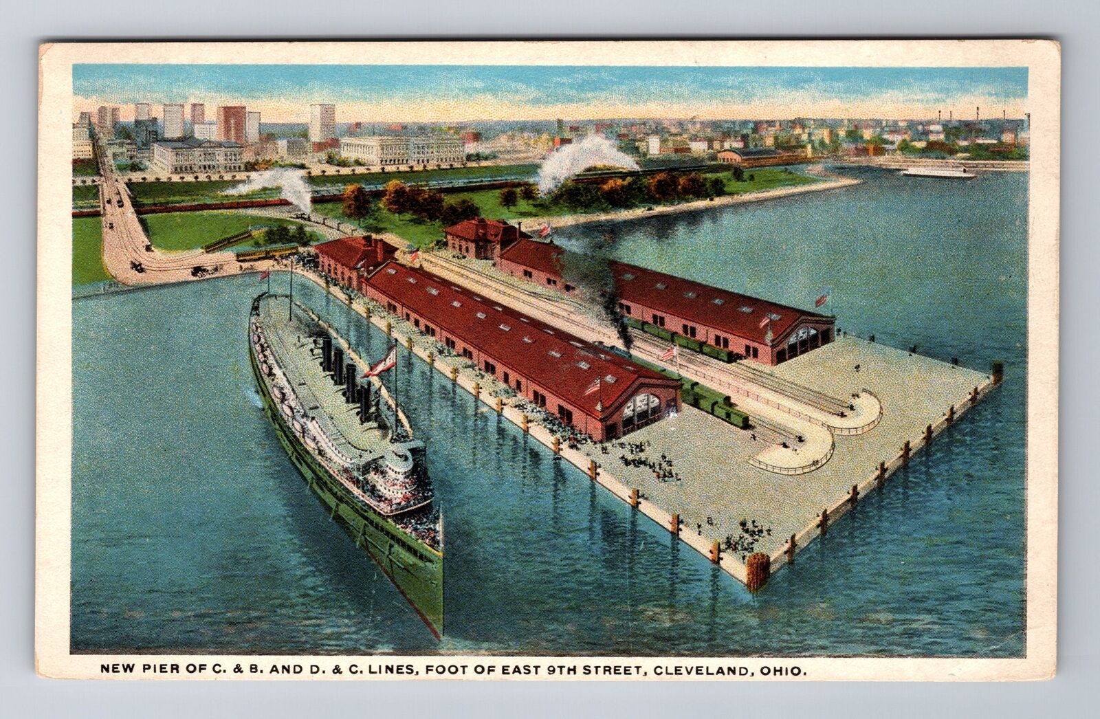 Cleveland OH-Ohio, New Pier C.&B. and D.&C. Lines, Antique Vintage Postcard