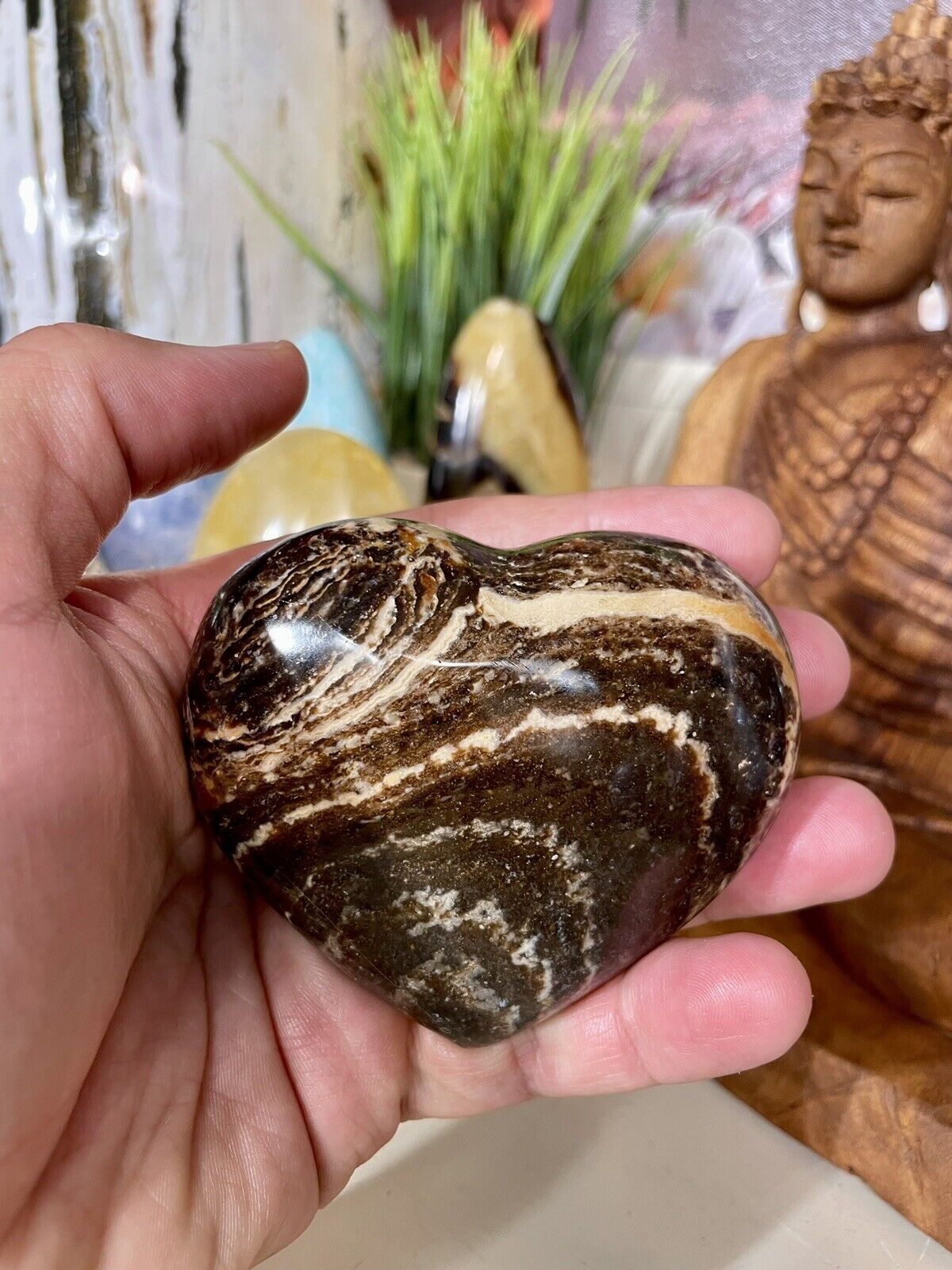 Black Opal Crystal Stone Heart Healing Crystals Yoga Reiki Meditation 3.5” ZENDA