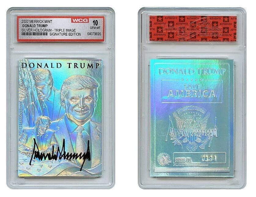 NEWLY PRINTED 2023 Donald Trump Triple Image Silver Prism Hologram Signature