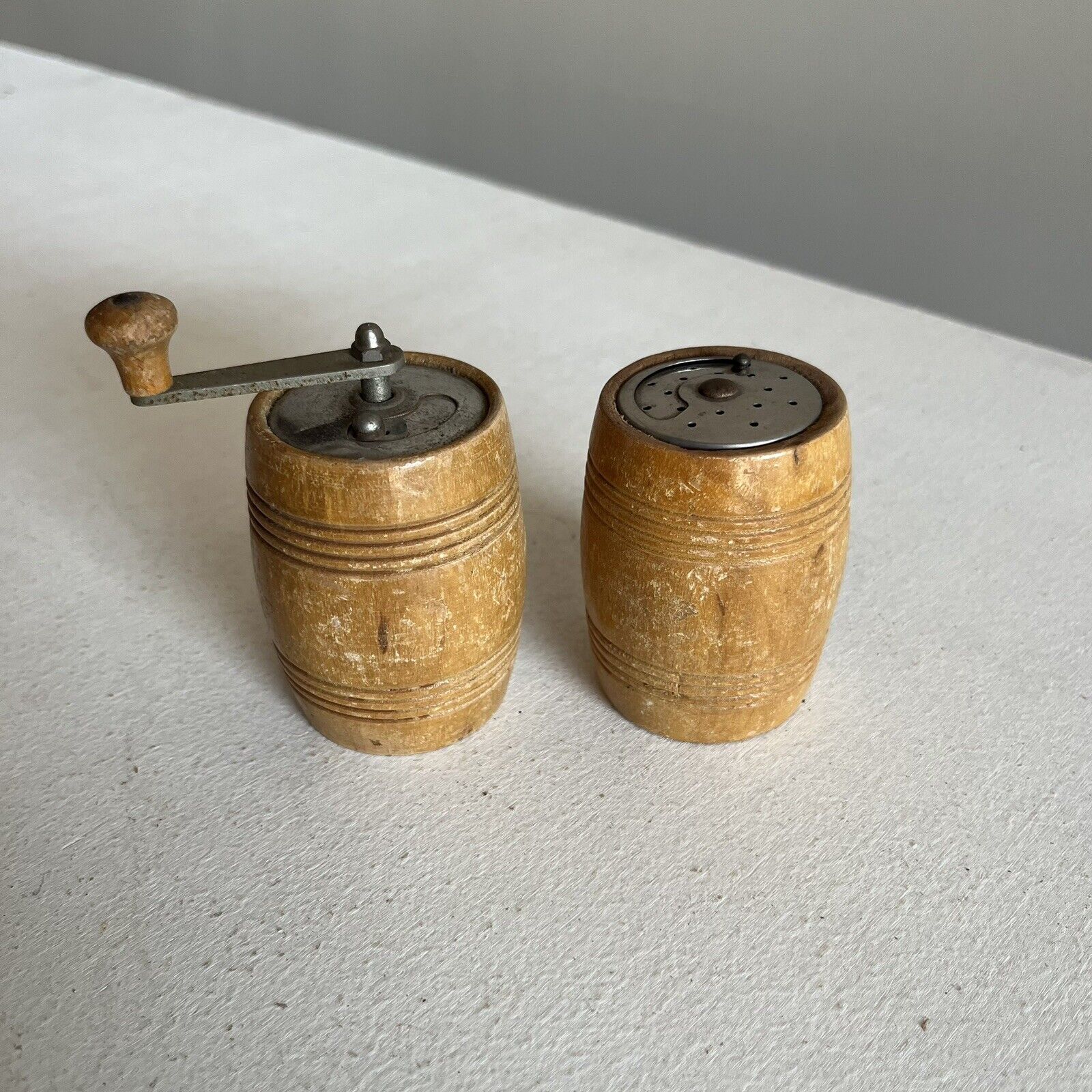 Vintage Salt Pepper Shakers Wooden Wine Barrels Set