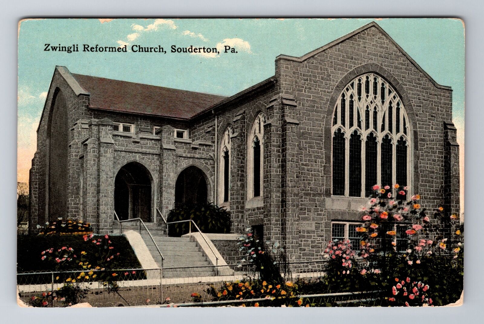 Souderton PA-Pennsylvania, Zwingli Reformed Church, Antique, Vintage Postcard