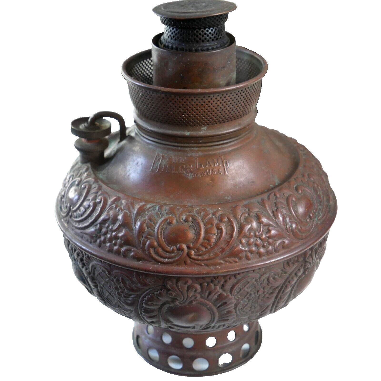 Antique (1893) Large COPPER - THE MILLER LAMP - Kerosene/Coal/Oil Table Lantern
