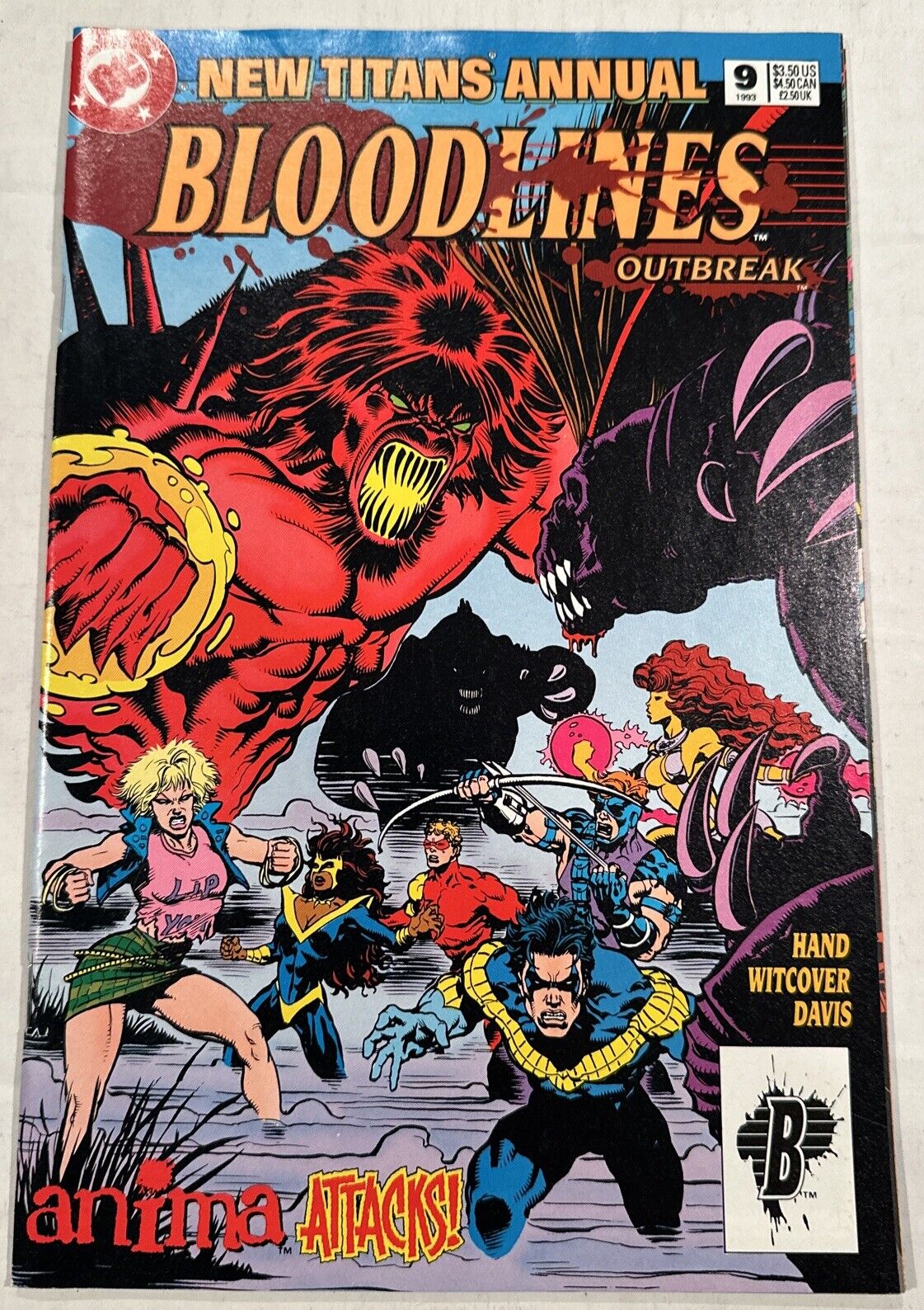 New Titans Annual #9 1993 DC Bloodlines Outbreak-Paul Witcover Hand Davis