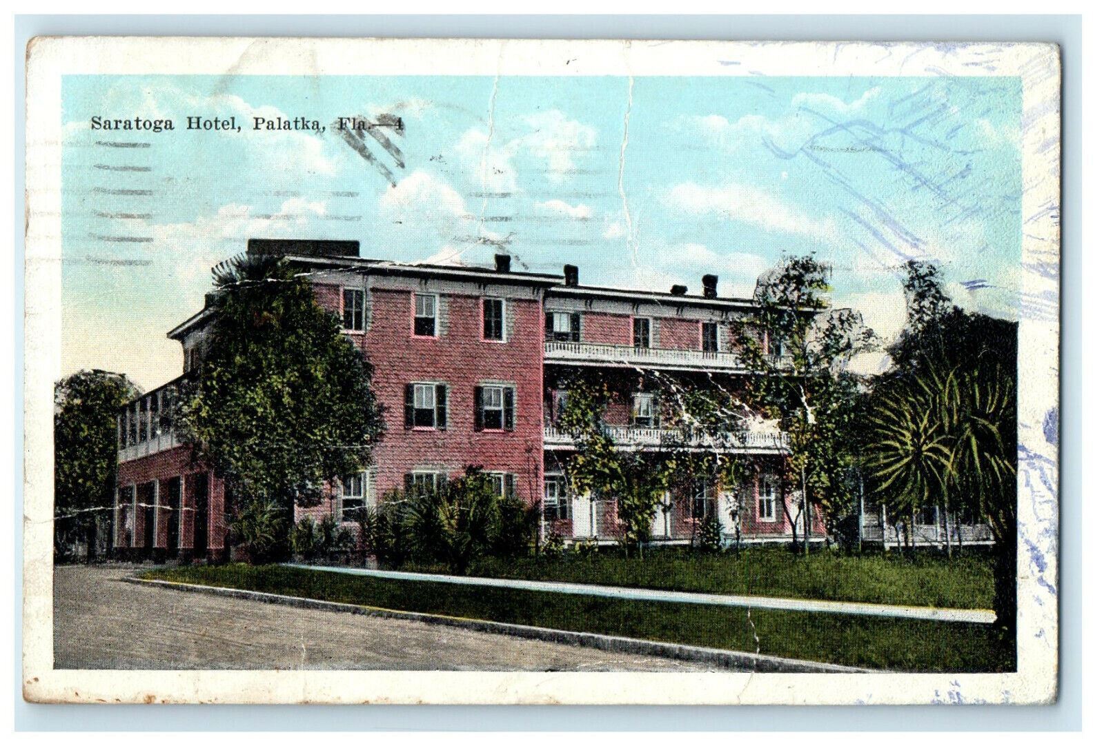 1935 View of Saratoga Hotel, Palatka Florida FL Posted Vintage Postcard