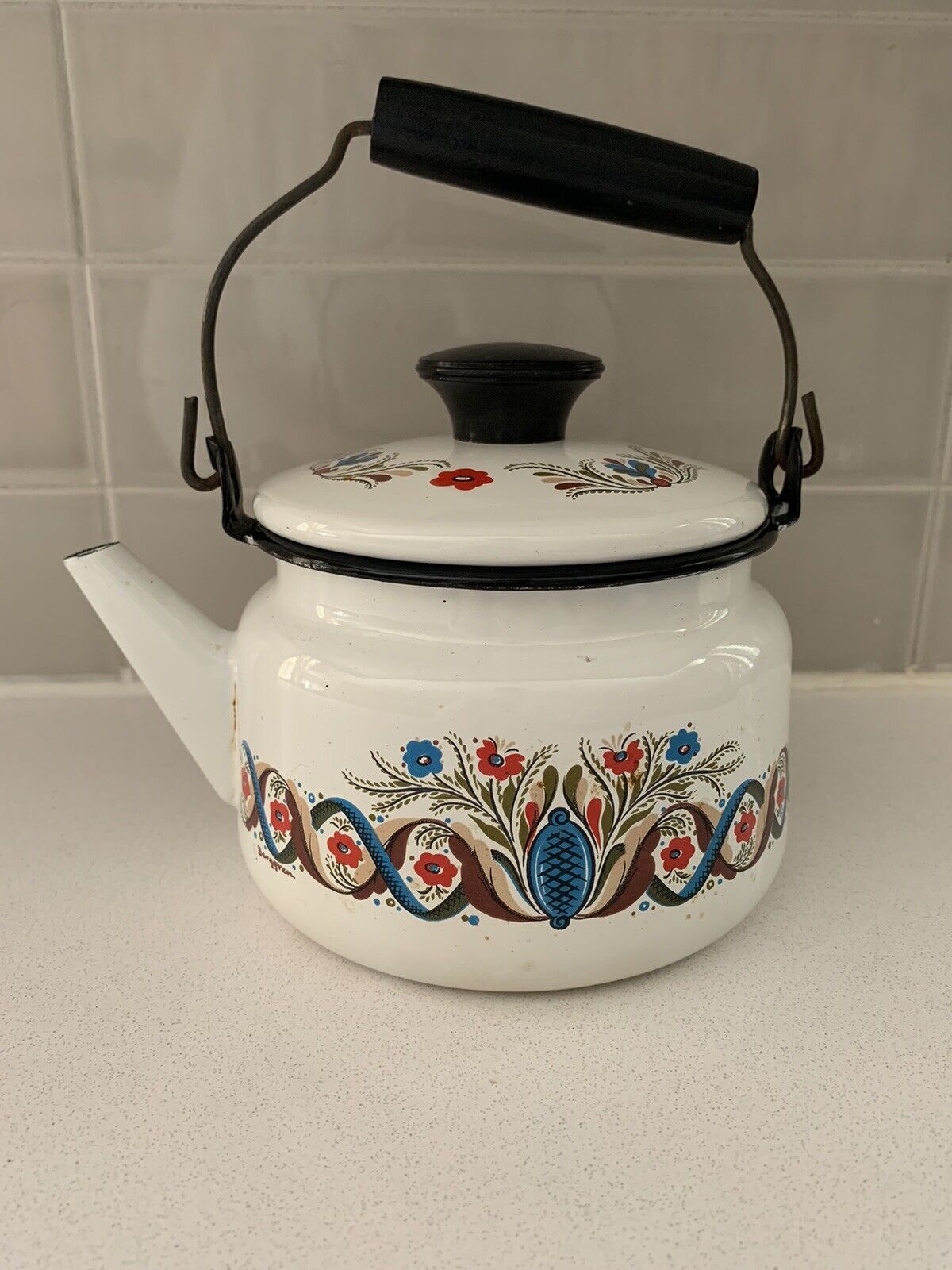 Vintage Berggren Sweden Small Enamel Kettle Tea Pot