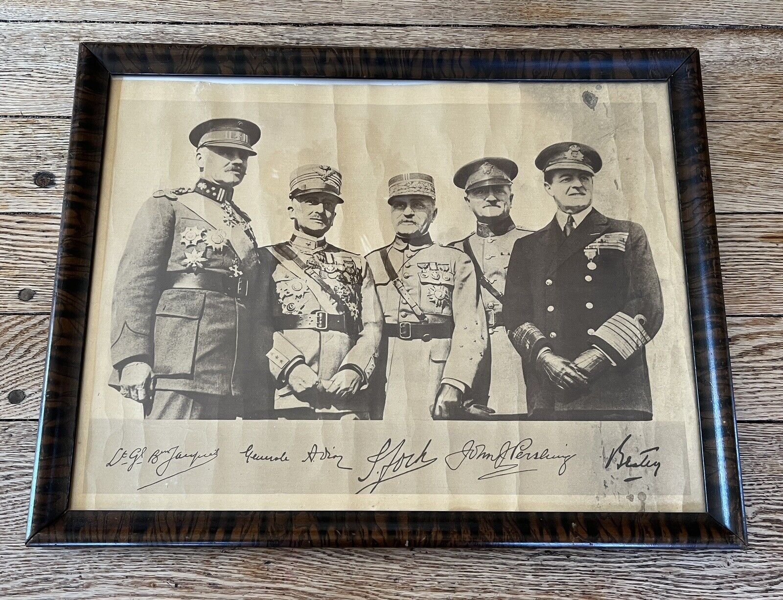 Rare Framed WW1 Allied Generals Portrait In Beautiful Original Frame 19.5 X15.5