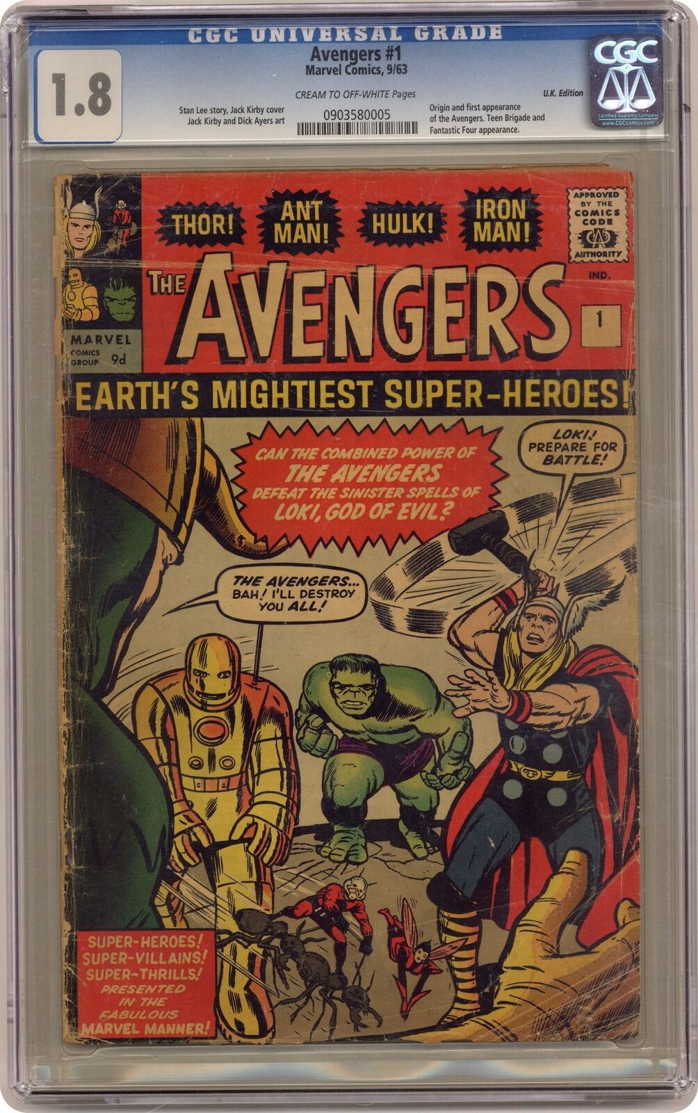 Avengers UK Edition 1UK CGC 1.8 1963 0903580005
