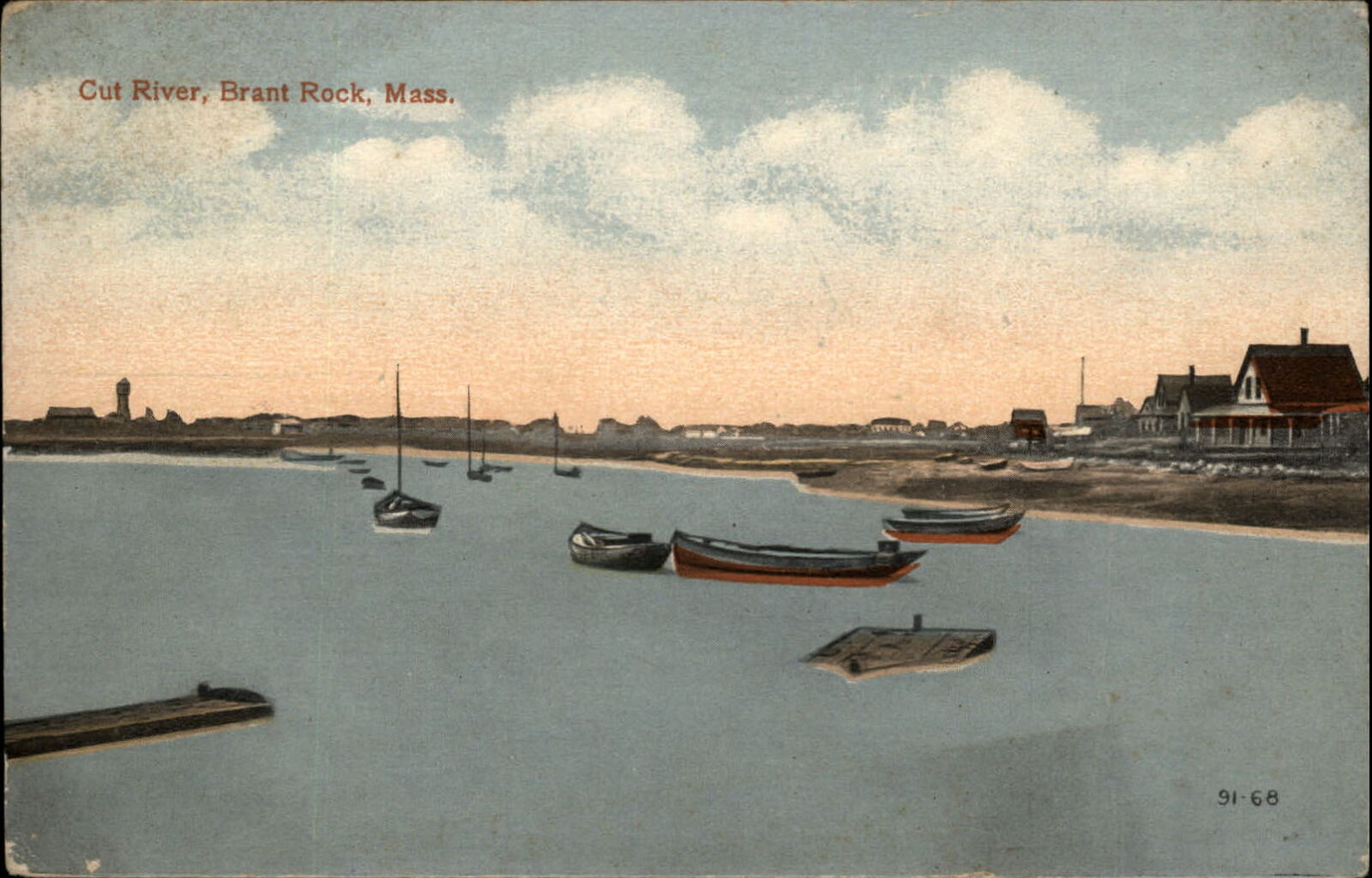Brant Rock Massachusetts ~ Cut River view ~ boats ~ postcard mailed 1919