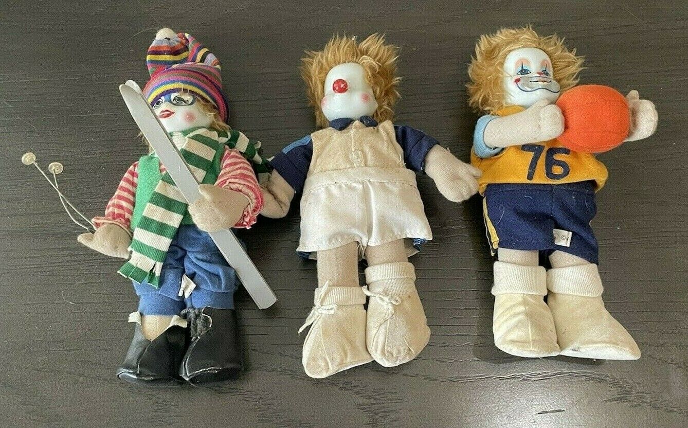 Vintage Sand Filled Clown Jester Doll Lot Of 3 Porcelain Heads 9