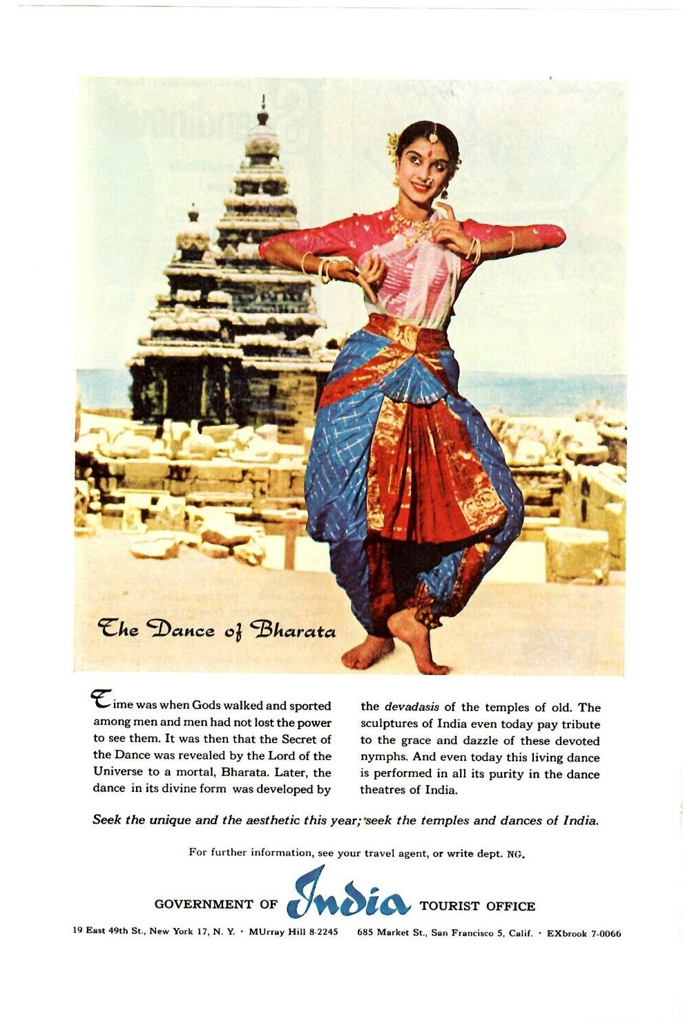 1959 Print Ad Government of India Tourist Office The Dance of Bharata Temples