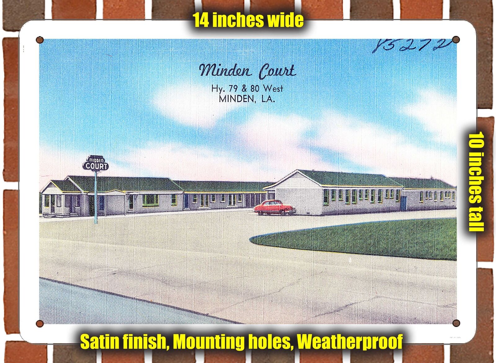 METAL SIGN - Louisiana Postcard - Minden Court, Hy. 79 & 80 West, Minden, La.