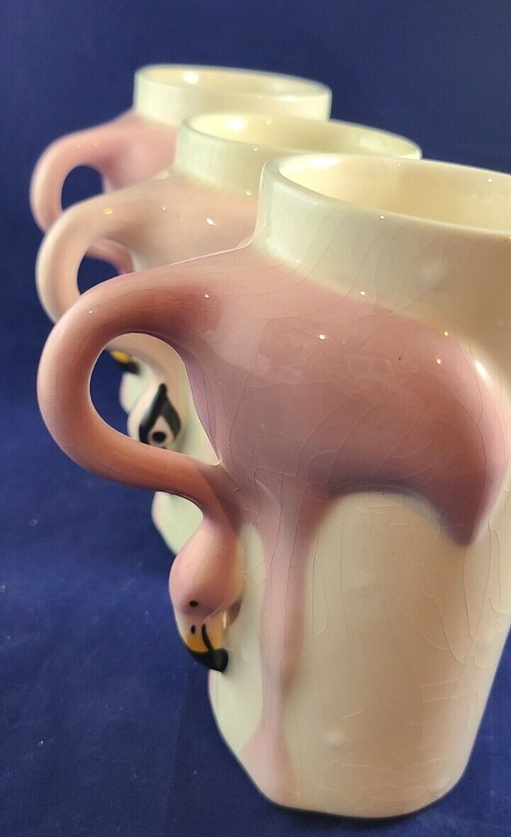 3 Artisan Flamingo Coffee Mugs