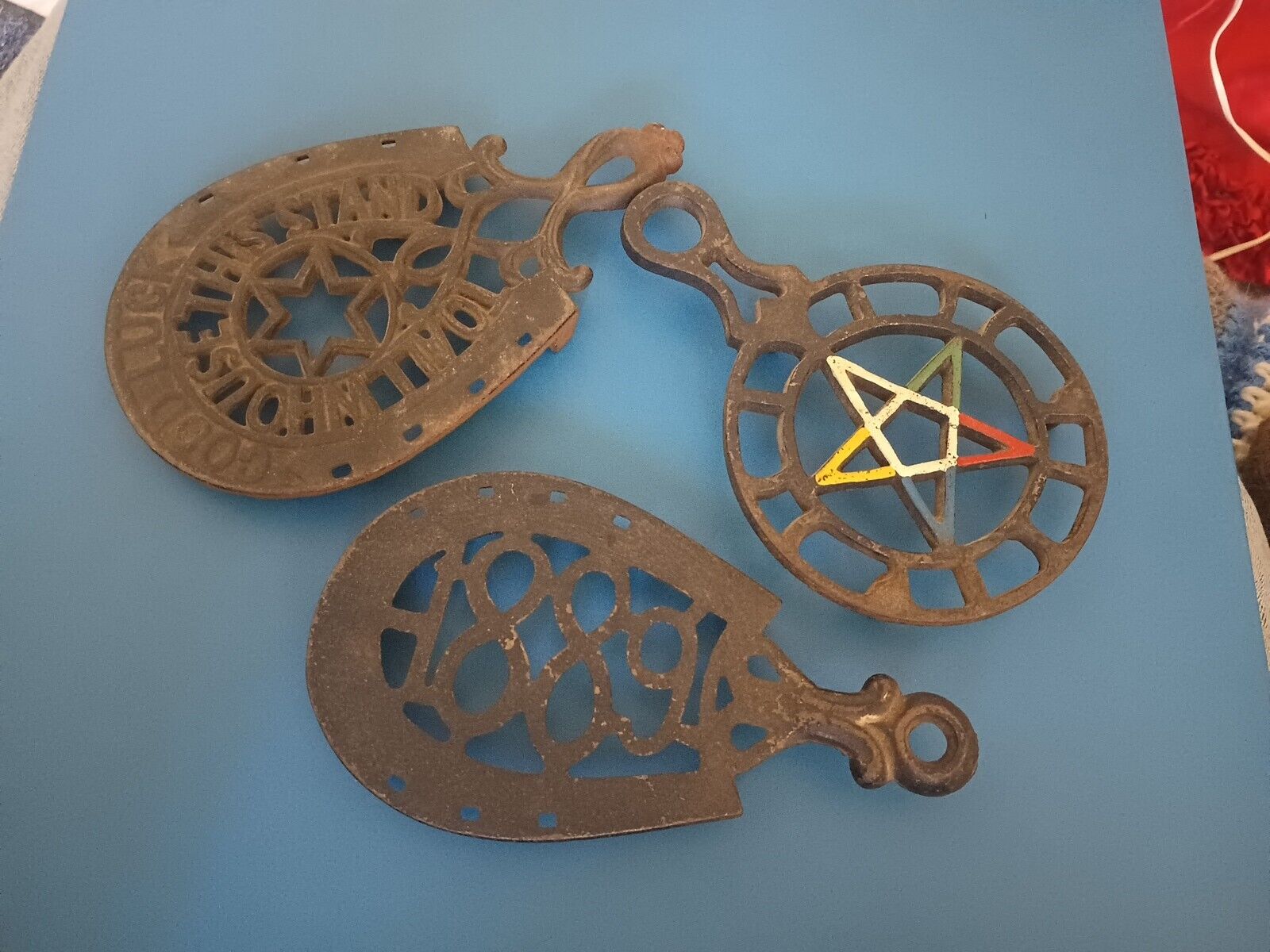 Lot of 3 Antique Vintage Cast Iron Footed Trivets