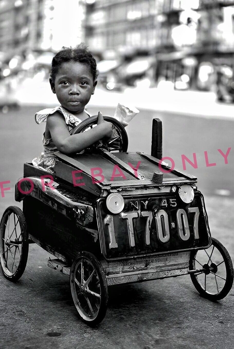 Vintage Old 1940\'s Photo reprint of African American Black Little Girl Pedal Car