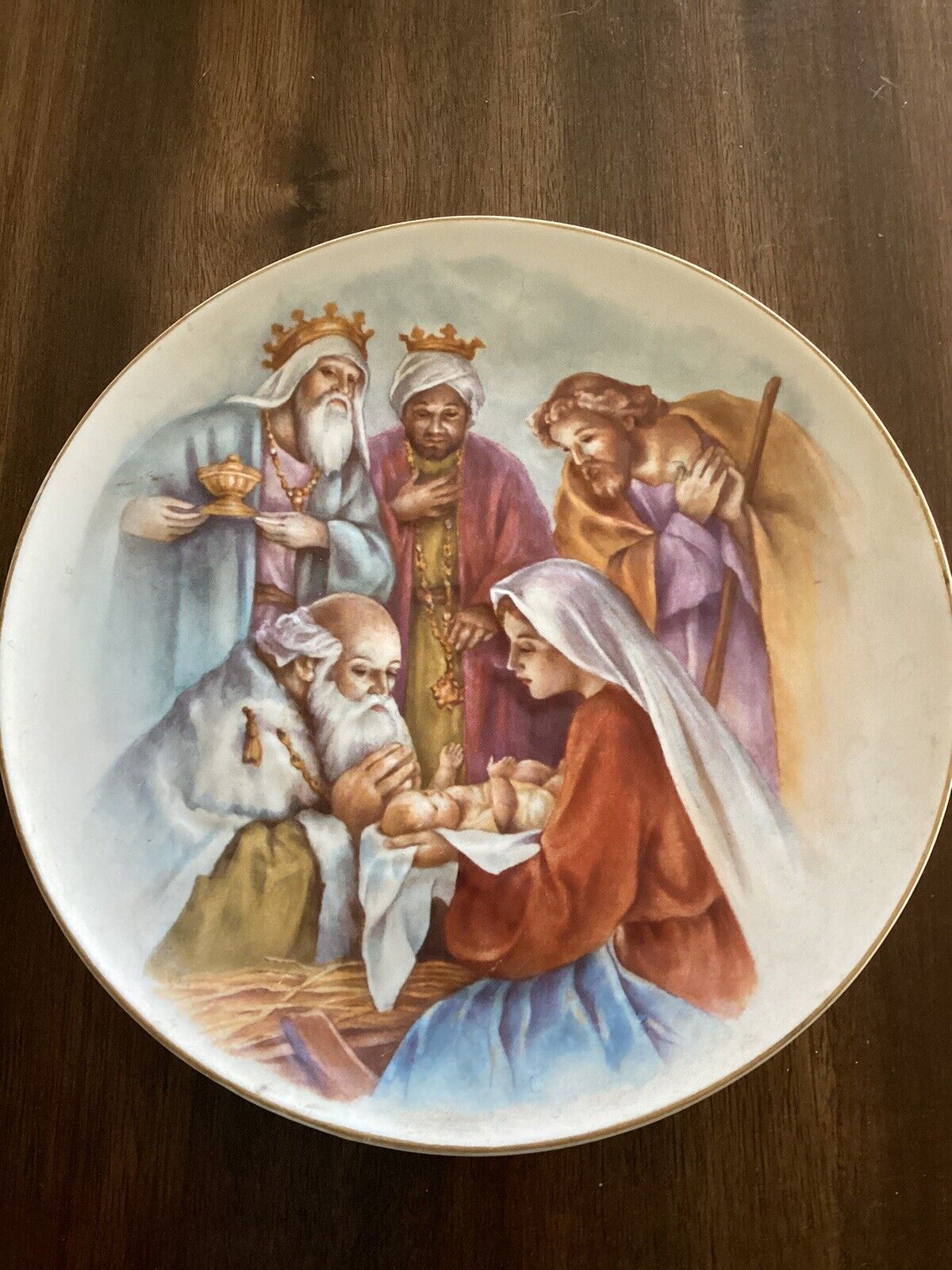 Vintage Homco Nativity Plate Raised 3-D Three Kings Jesus Mary #5259 Christmas 