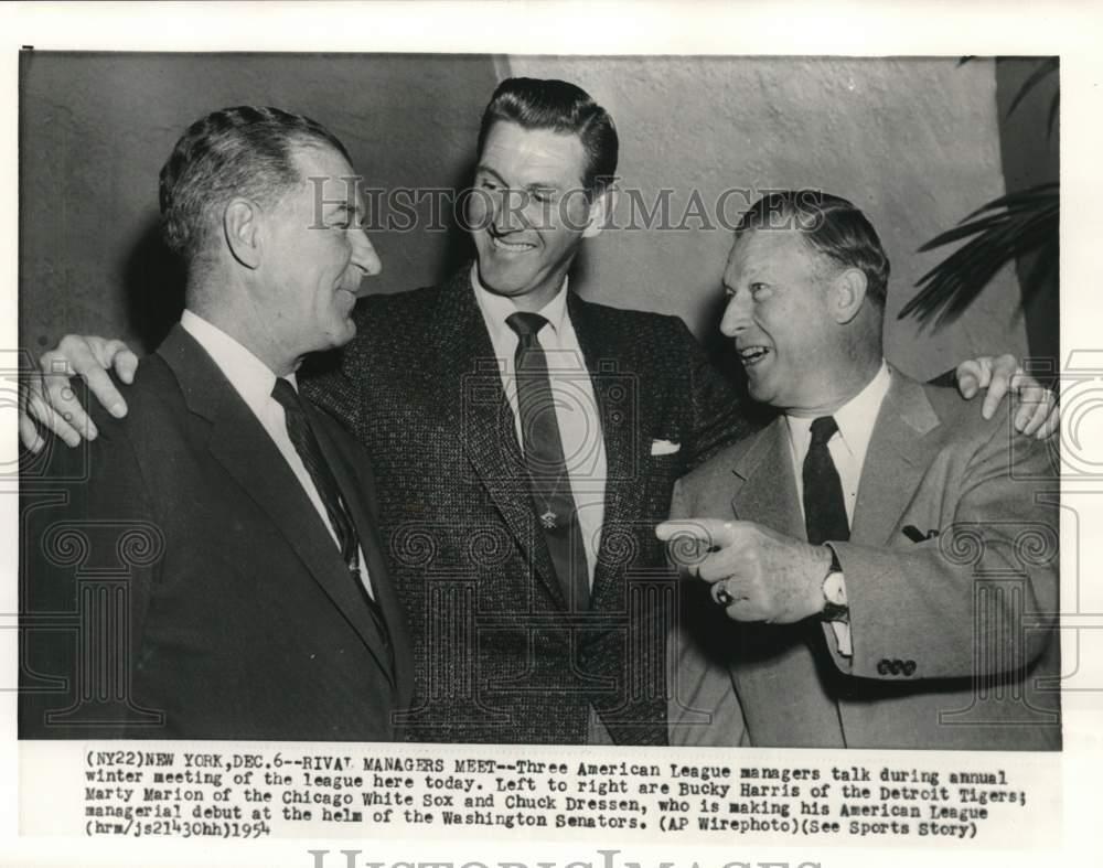 1954 Press Photo Baseball Managers Bucky Harris, Marty Marion And Chuck Dressen