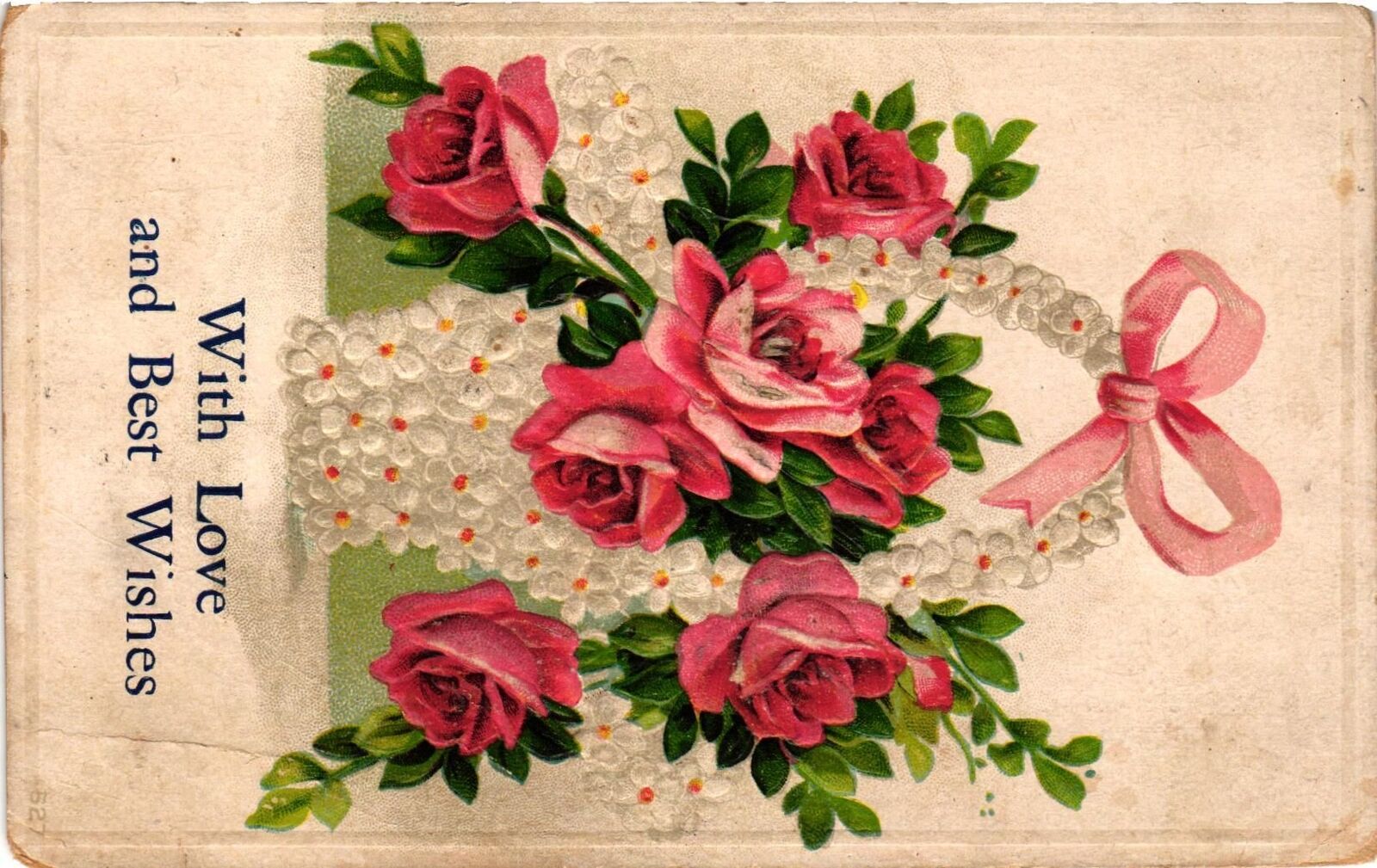 VTG Postcard- 1913. With Love & Best Wishes Embossed Flowers. Posted 1913