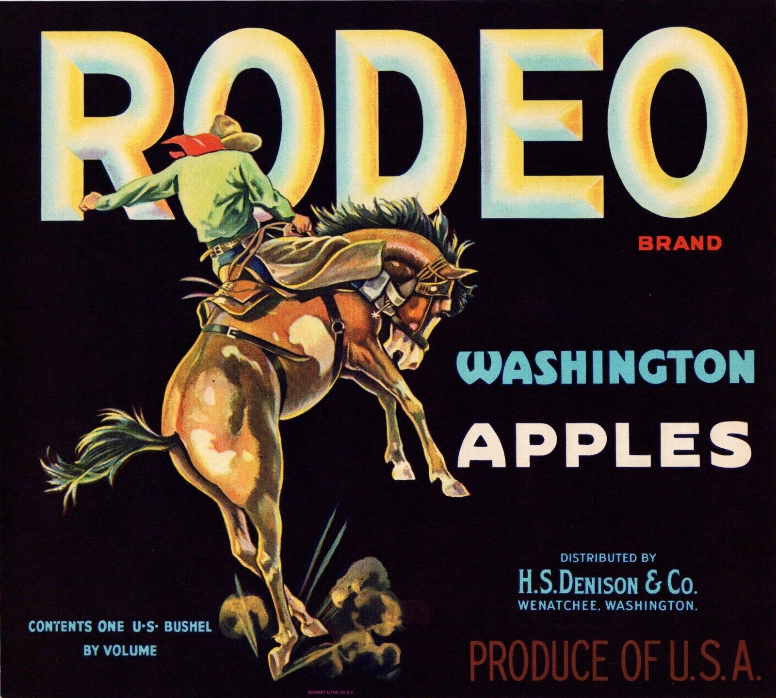 10 Vintage RODEO Brand Apple Fruit Crate Labels Wenatchee, Washington