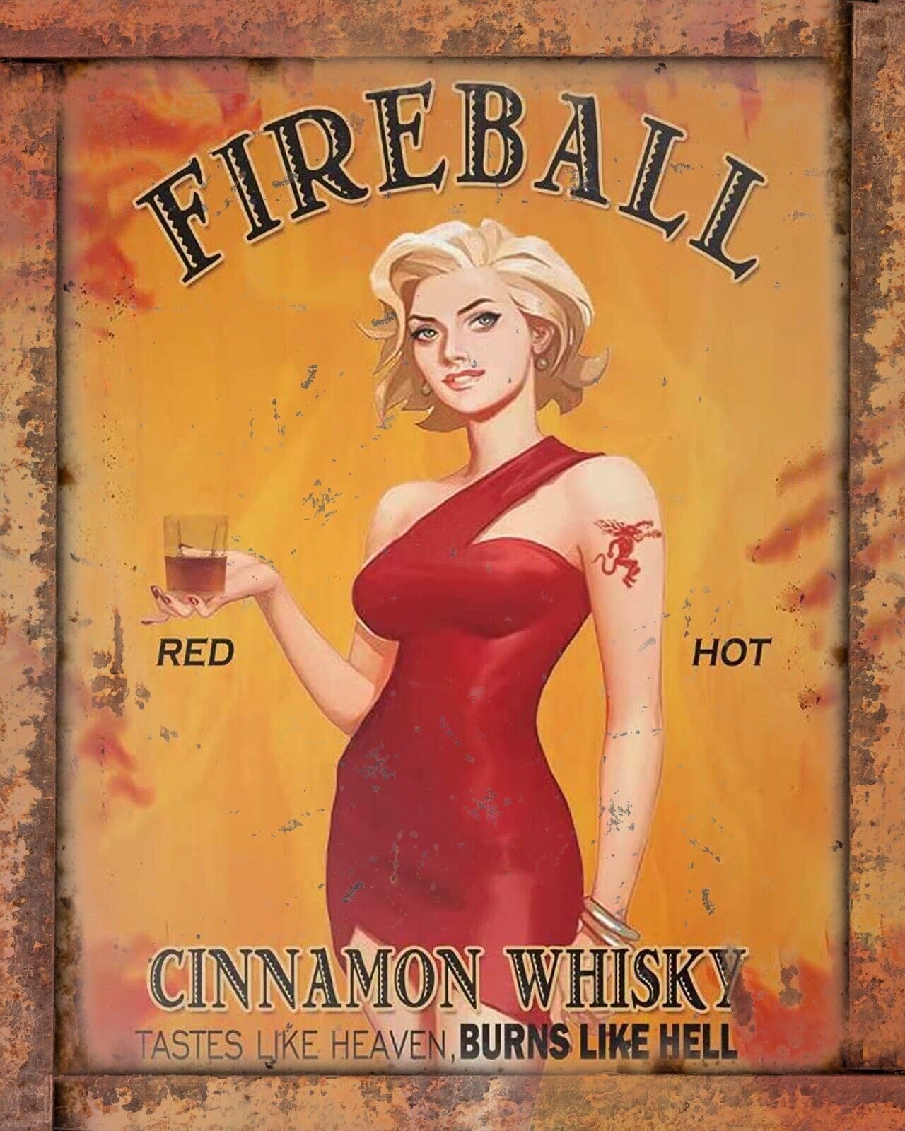 Fireball Cinnamon Whisky 8x10 Rustic Vintage Style Tin Sign Metal Poster