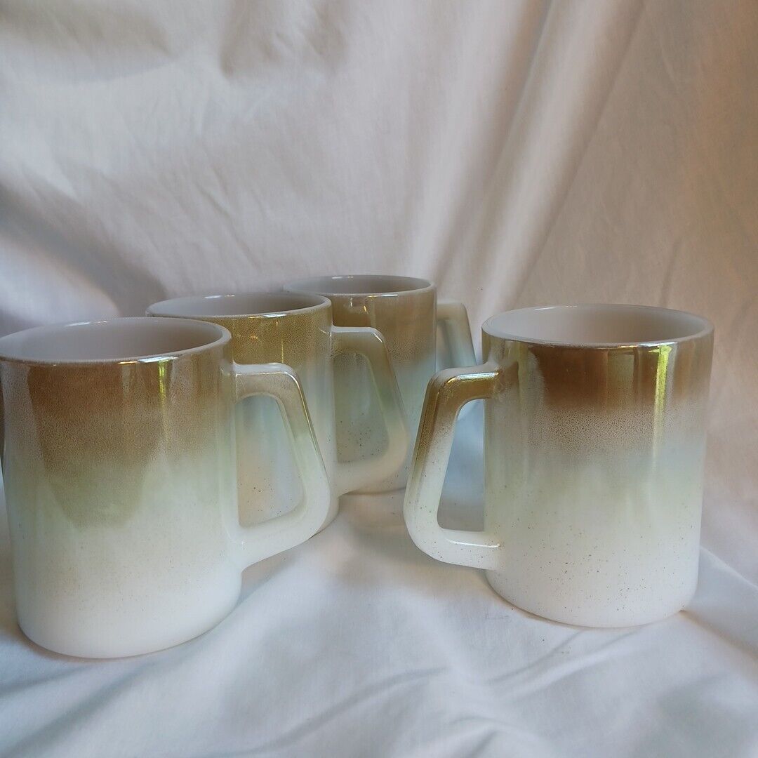 Vintage Federal F Mesa Milk Glass Coffee Mug Cup - Set of 4 - D Handle