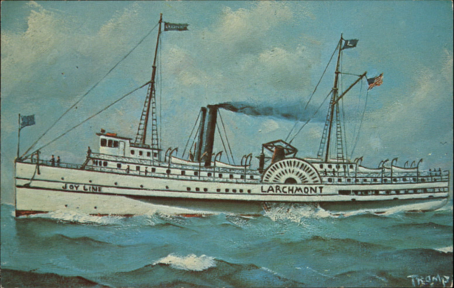 Joy Line steamship LARCHMONT ~ art postcard from painting by Ellery Thompson