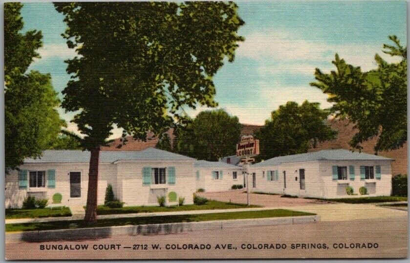 Vintage Colorado Springs CO Postcard BUNGALOW COURT Roadside Linen c1950s