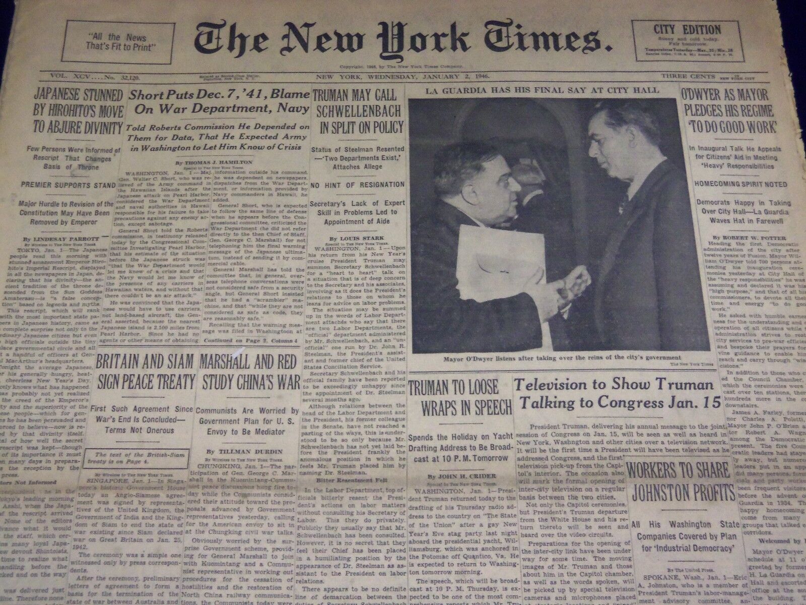 1946 JAN 2 NEW YORK TIMES - LA GUARDIA HAS FINAL SAY AT CITY HALL - NT 2334
