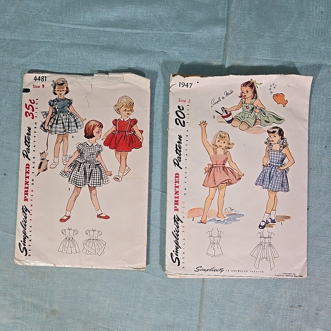 VTG 1940s 50s Simplicity Sewing Pattern Infant Toddler Girls Dress Size 1 & 2 