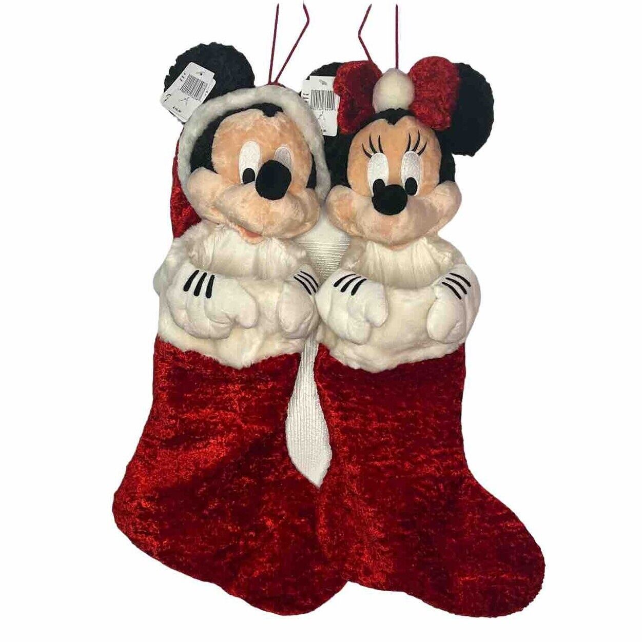 Disney Parks Mickey Mouse Minnie Plush Head Christmas Holiday Stocking Retired
