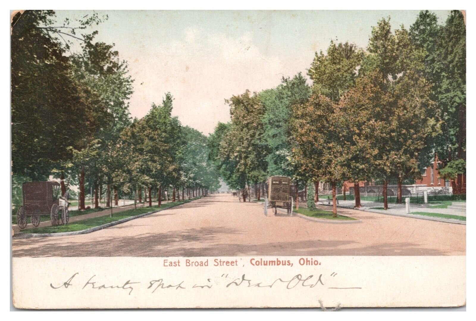 Columbus Ohio Vintage Postcard c1900\'s East Broad Street Horse and Carriage