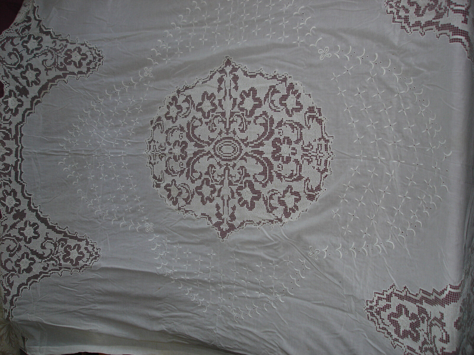 Beautiful Vintage Handmade Filet  Lace Sheet  250cm/200cm(98\'\'x79\'\')  #0404