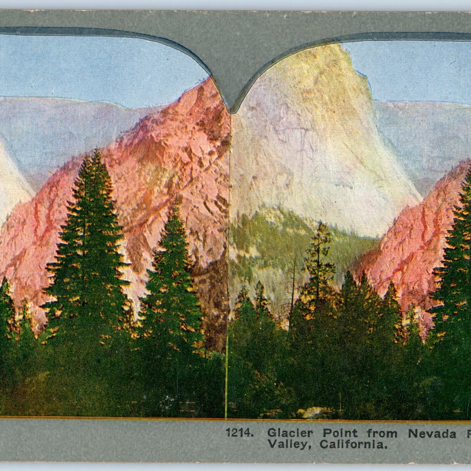 c1900s Yosemite Valley, CA Glacier Point Nevada Falls Litho Photo Stereo Card V7