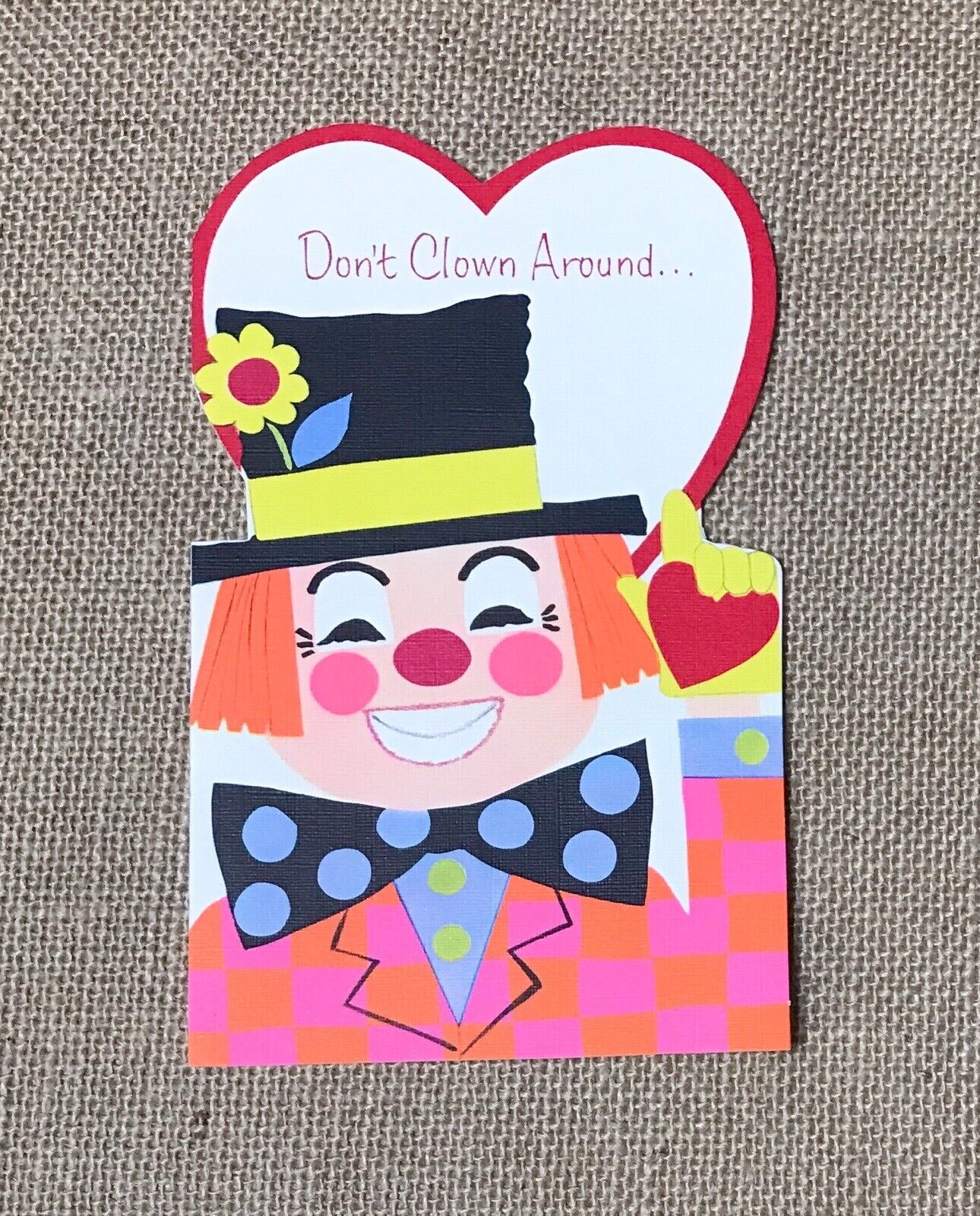 Ephemera Vintage Buzza Cardozo Valentines Day Card Clown Heart Bright Colors