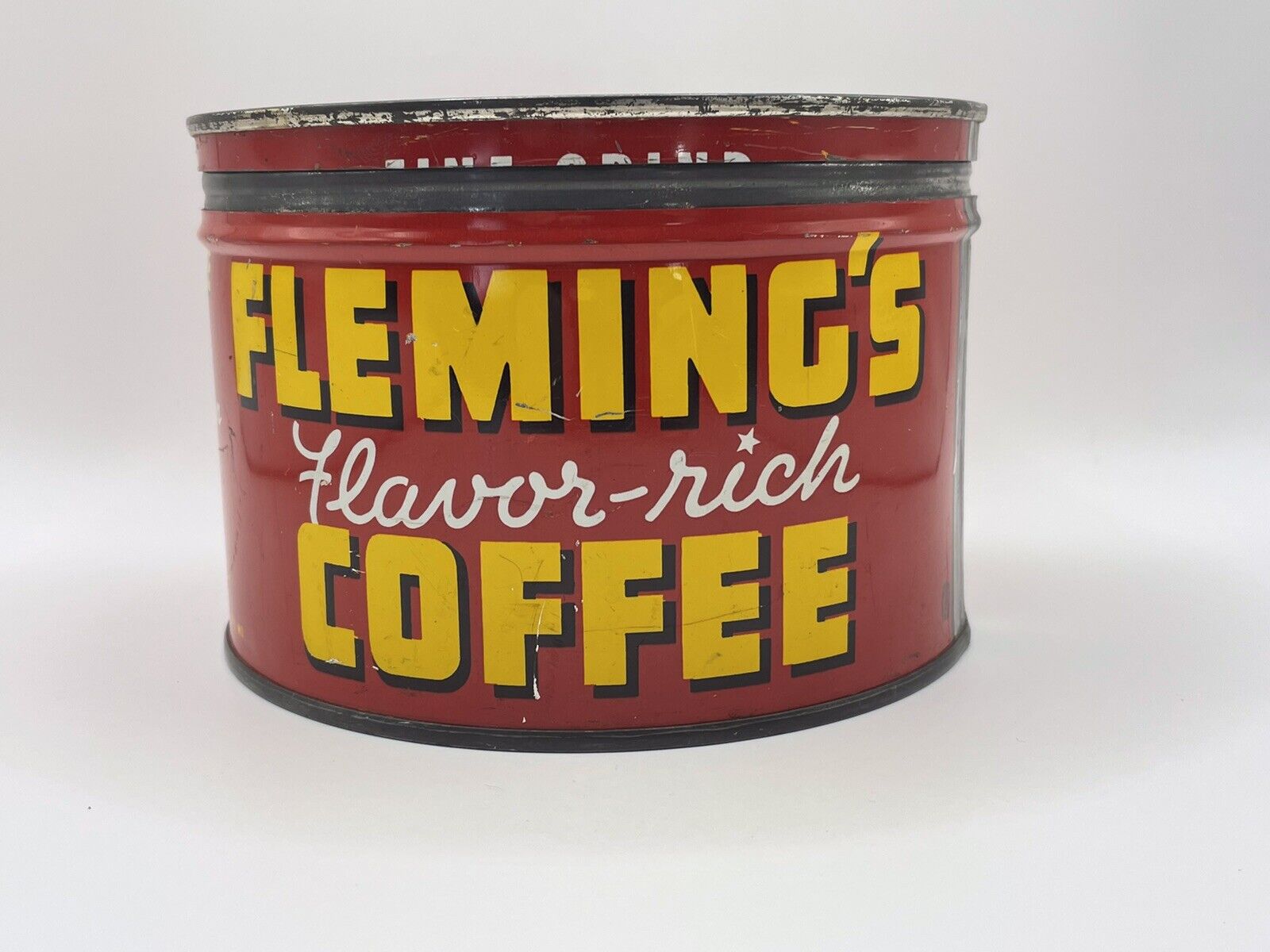 Vintage  Flemings 1 lb. Coffee Tin Litho Can Advertising Advertisement