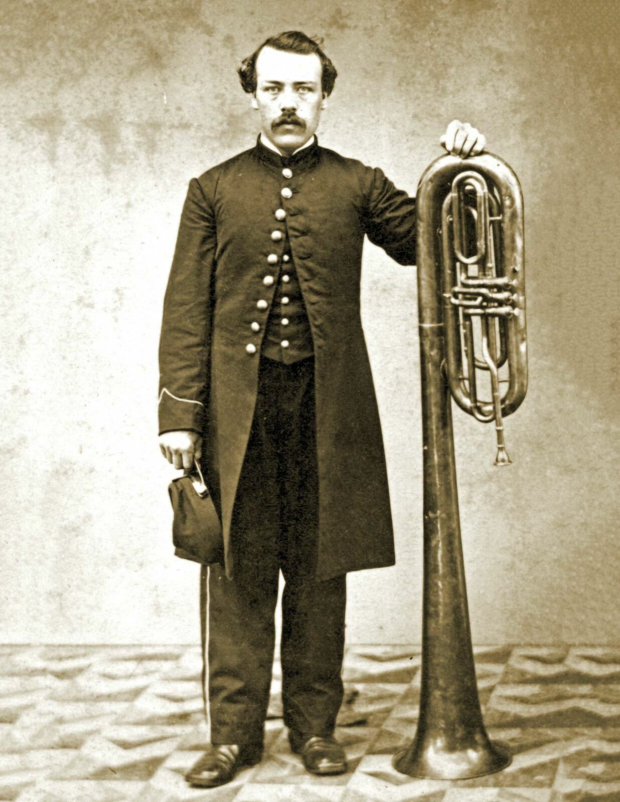 1865 Union Soldier Musician with a Saxhorn Vintage Old Photo 4\