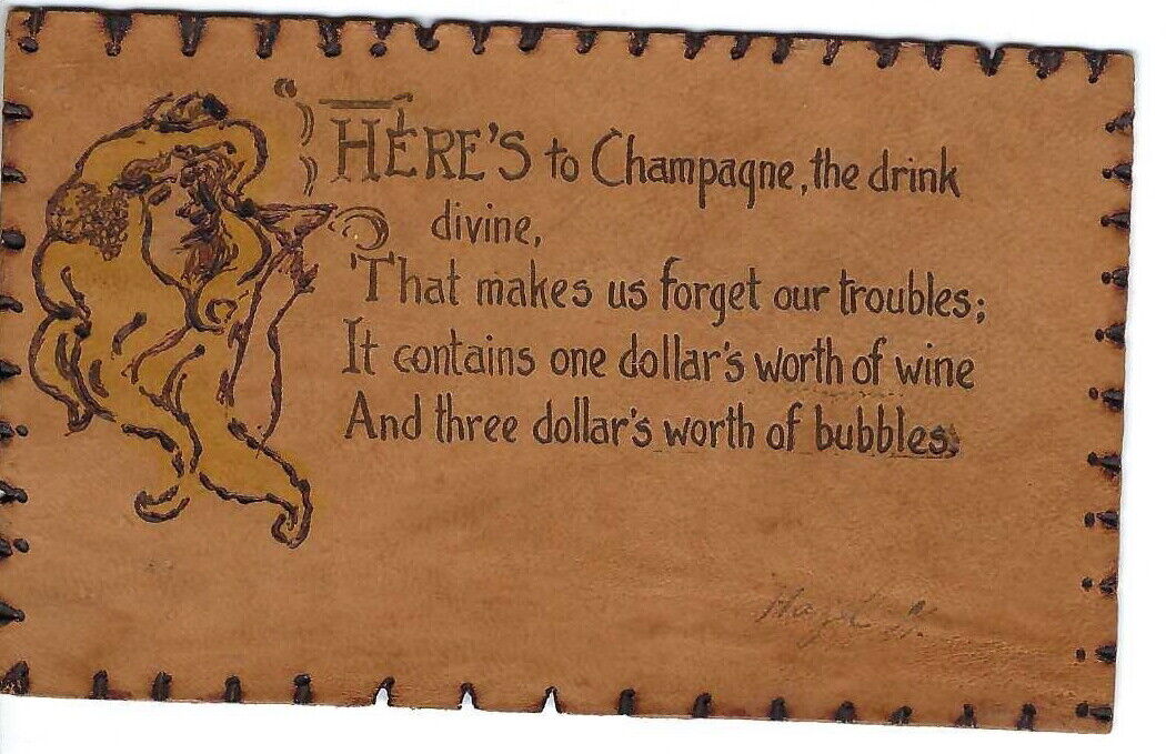AM-046 Here\'s To Champagne Drink Divine Undivided Back Postcard Leather